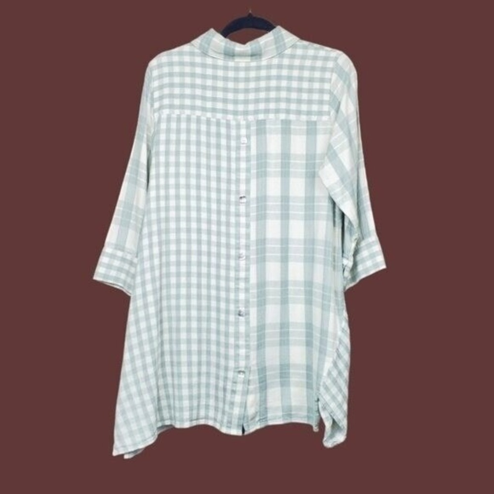 Soft Surroundings Womens Huntleigh Ivory Sage Green Plaid Tunic Shirt Size L View 4
